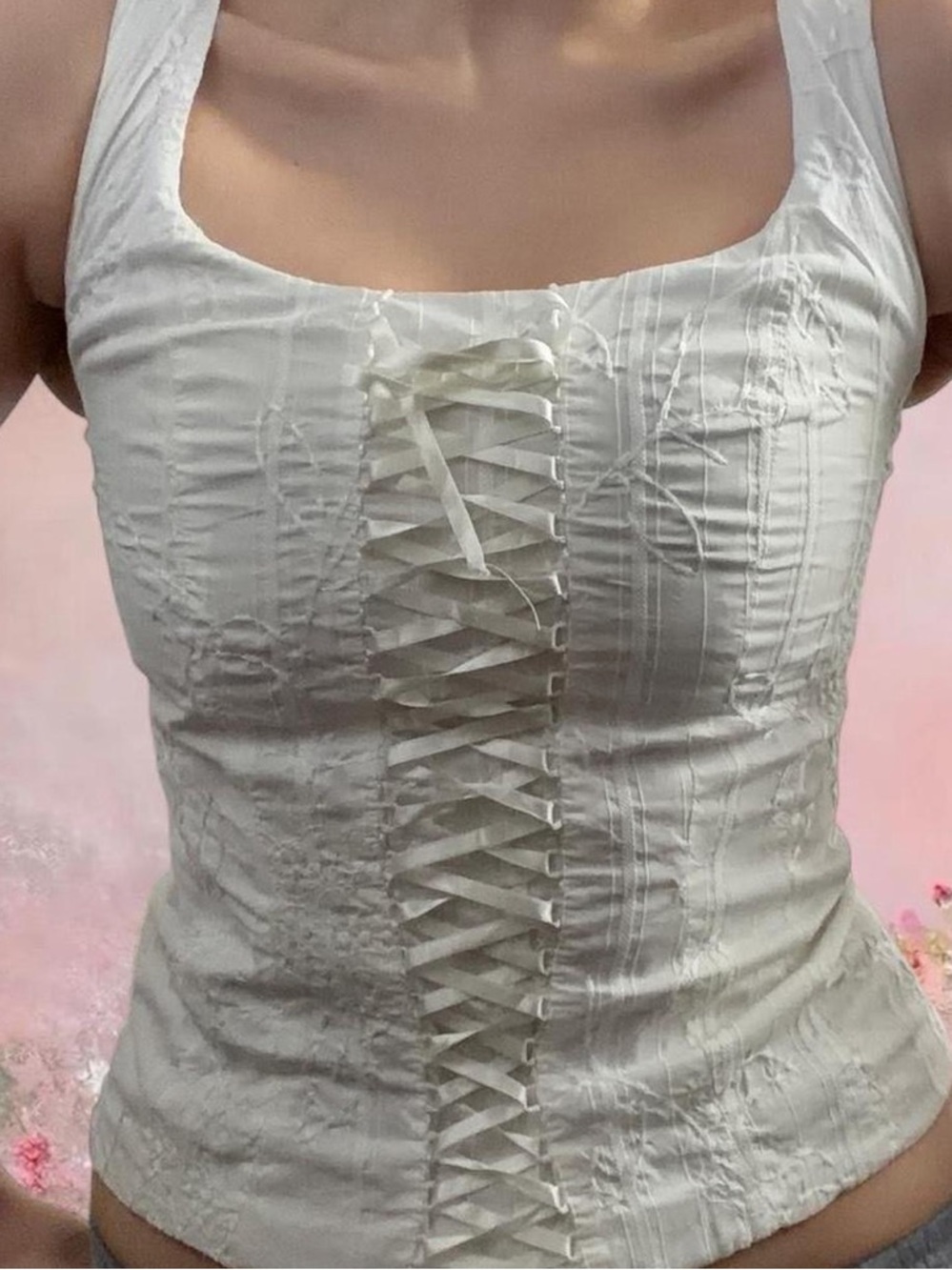White Corset-Style Lace-Up Tank Top